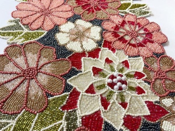 Table Linens | Blossoming Floral Garden Beaded Table Runner Kitchen Table Linens