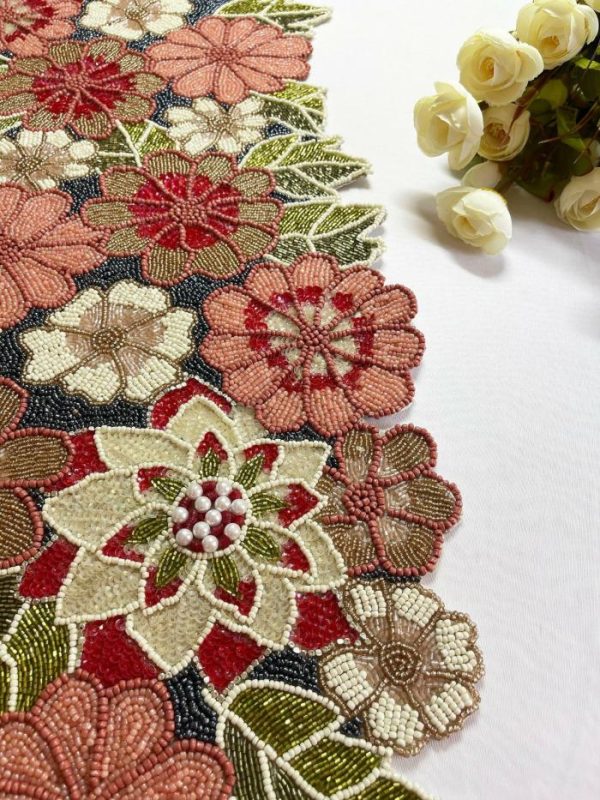 Table Linens | Blossoming Floral Garden Beaded Table Runner Kitchen Table Linens