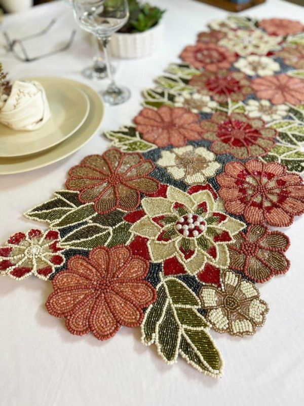 Table Linens | Blossoming Floral Garden Beaded Table Runner Kitchen Table Linens