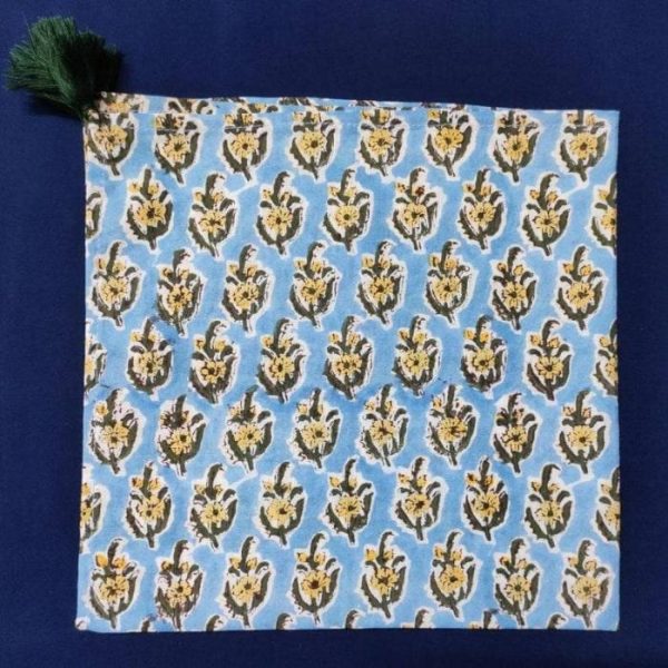 Table Linens | Blue And Yellow Floral Hand Block Printed Cotton Napkins Kitchen Table Linens