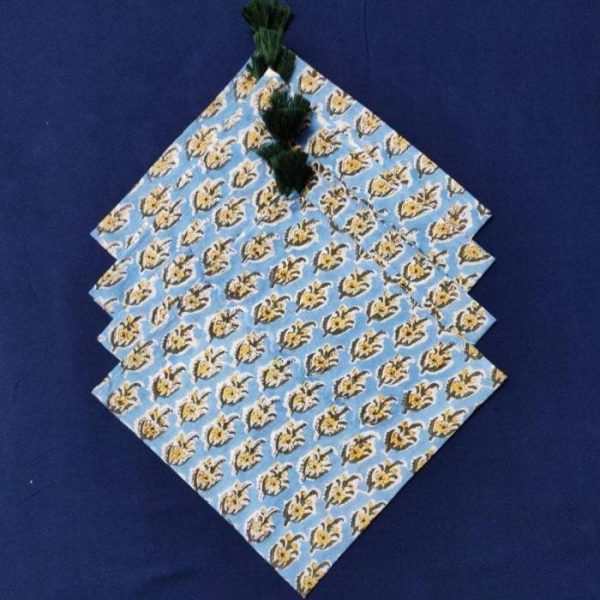 Table Linens | Blue And Yellow Floral Hand Block Printed Cotton Napkins Kitchen Table Linens