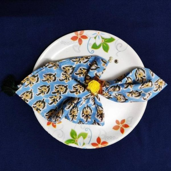 Table Linens | Blue And Yellow Floral Hand Block Printed Cotton Napkins Kitchen Table Linens