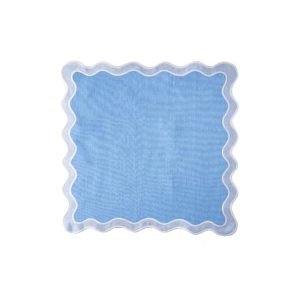 Table Linens | Blue Scallop 100% Linen Placemat Set Of 4 Kitchen Table Linens