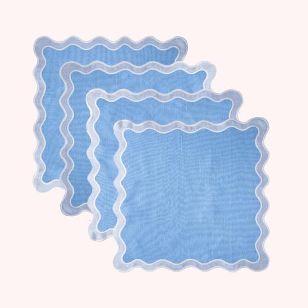 Table Linens | Blue Scallop 100% Linen Placemat Set Of 4 Kitchen Table Linens