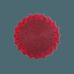 Table Linens | Burgundy Red Bead And Floral Crystal Round Placemat Kitchen Table Linens