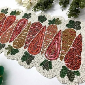 Table Linens | Carrot Easter Beaded Table Runner Kitchen Table Linens