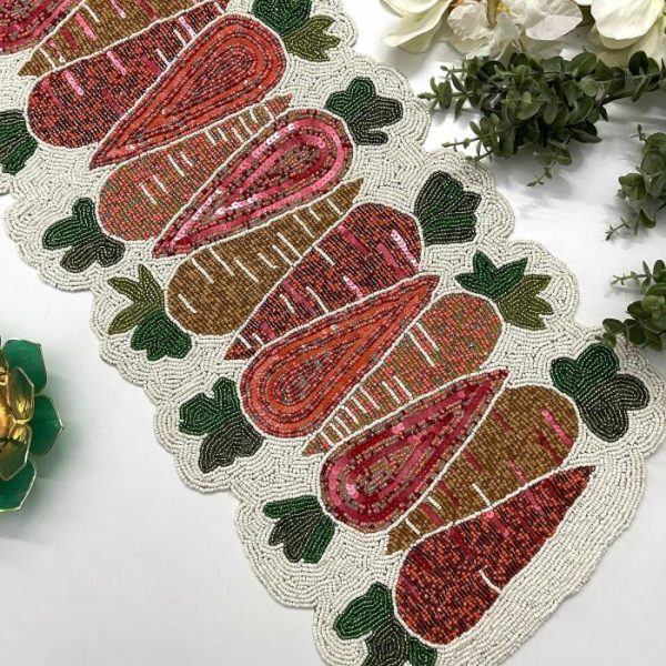 Table Linens | Carrot Easter Beaded Table Runner Kitchen Table Linens