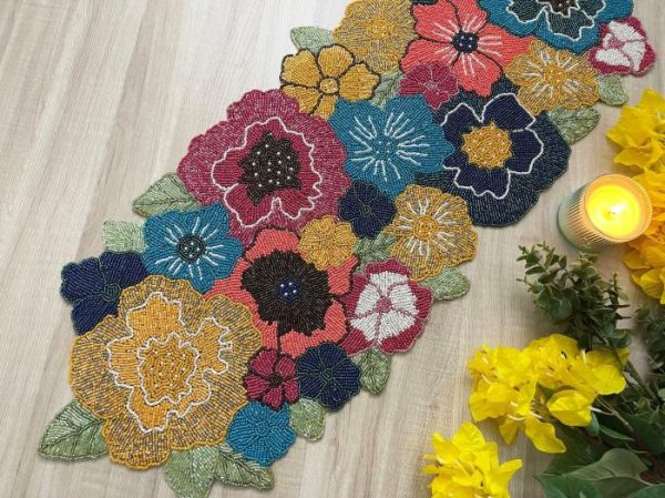 Table Linens | Charm Flower Garden Beaded Table Runner Kitchen Table Linens