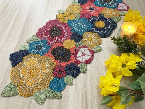 Table Linens | Charm Flower Garden Beaded Table Runner Kitchen Table Linens