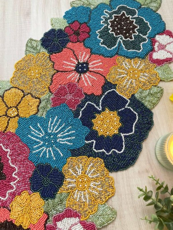 Table Linens | Charm Flower Garden Beaded Table Runner Kitchen Table Linens