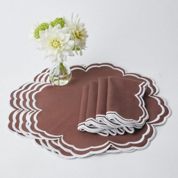 Table Linens | Chocolate Embroidered Placemats And Napkins Set Kitchen Table Linens