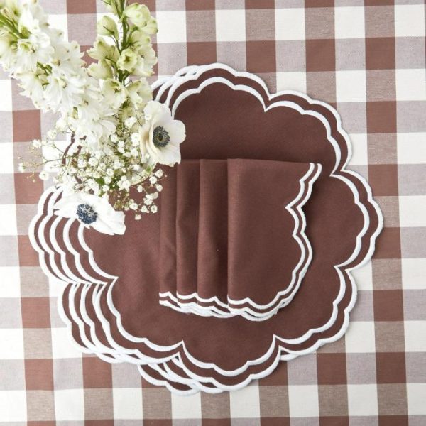 Table Linens | Chocolate Embroidered Placemats And Napkins Set Kitchen Table Linens