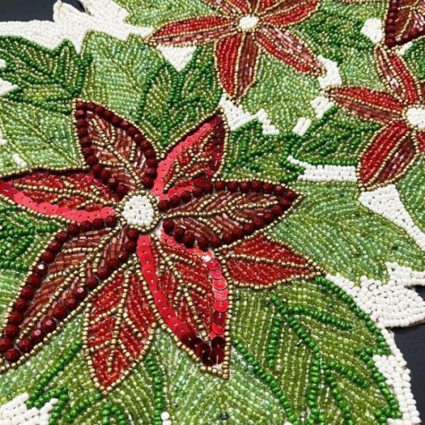 Table Linens | Christmas Flowers And Leaves Beaded Table Runner Kitchen Table Linens