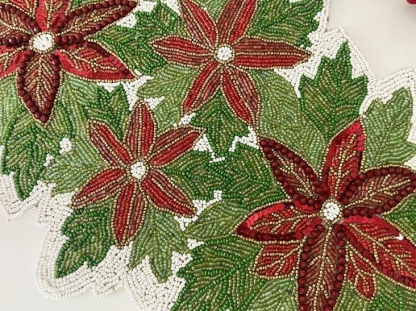 Table Linens | Christmas Flowers And Leaves Beaded Table Runner Kitchen Table Linens