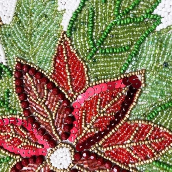 Table Linens | Christmas Flowers And Leaves Beaded Table Runner Kitchen Table Linens