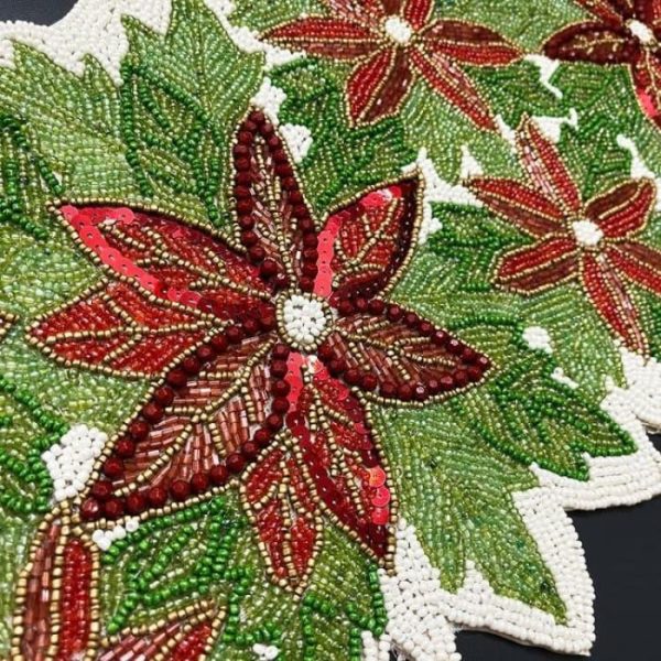 Table Linens | Christmas Flowers And Leaves Beaded Table Runner Kitchen Table Linens