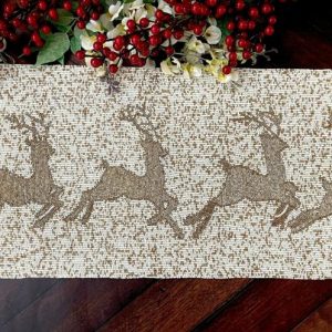 Table Linens | Christmas Golden Reindeer Beaded Table Runner Kitchen Table Linens