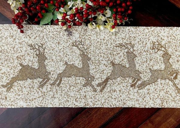 Table Linens | Christmas Golden Reindeer Beaded Table Runner Kitchen Table Linens