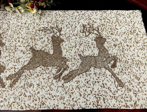 Table Linens | Christmas Golden Reindeer Beaded Table Runner Kitchen Table Linens