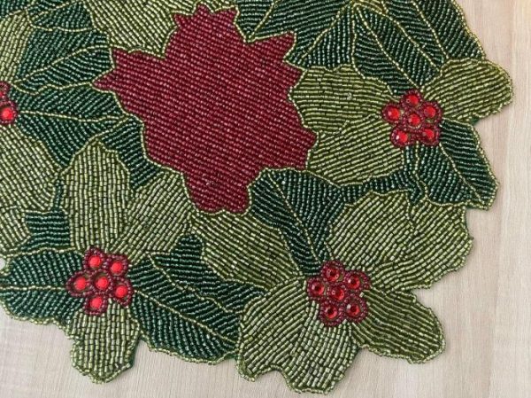 Table Linens | Christmas Holly Berry Bead And Crystal Placemat Kitchen Table Linens