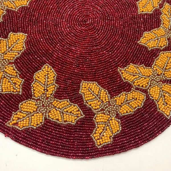 Table Linens | Christmas Holly Berry Round Beaded Placemat – Gold – Set Of 6 Kitchen Table Linens