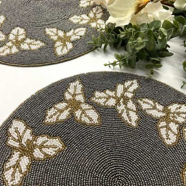 Table Linens | Christmas Holly Berry Round Beaded Placemat – Mercury, Set of 2 Kitchen Table Linens