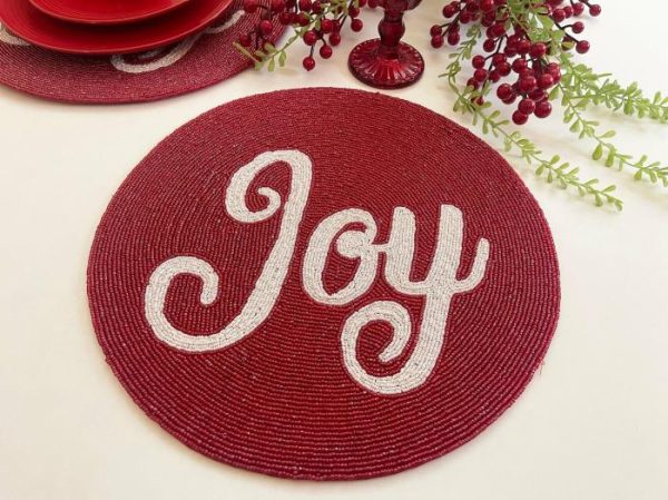 Table Linens | Christmas ‘Joy’ Round Beaded Placemat – Set Of 6 Kitchen Table Linens