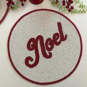 Table Linens | Christmas ‘Noel’ Round Beaded Placemat Set Of 6 Kitchen Table Linens