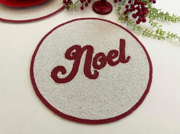 Table Linens | Christmas ‘Noel’ Round Beaded Placemat Set Of 6 Kitchen Table Linens