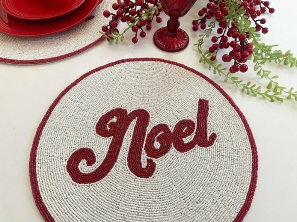 Table Linens | Christmas ‘Noel’ Round Beaded Placemat Set Of 6 Kitchen Table Linens