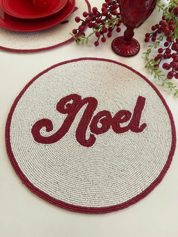 Table Linens | Christmas ‘Noel’ Round Beaded Placemat Set Of 6 Kitchen Table Linens