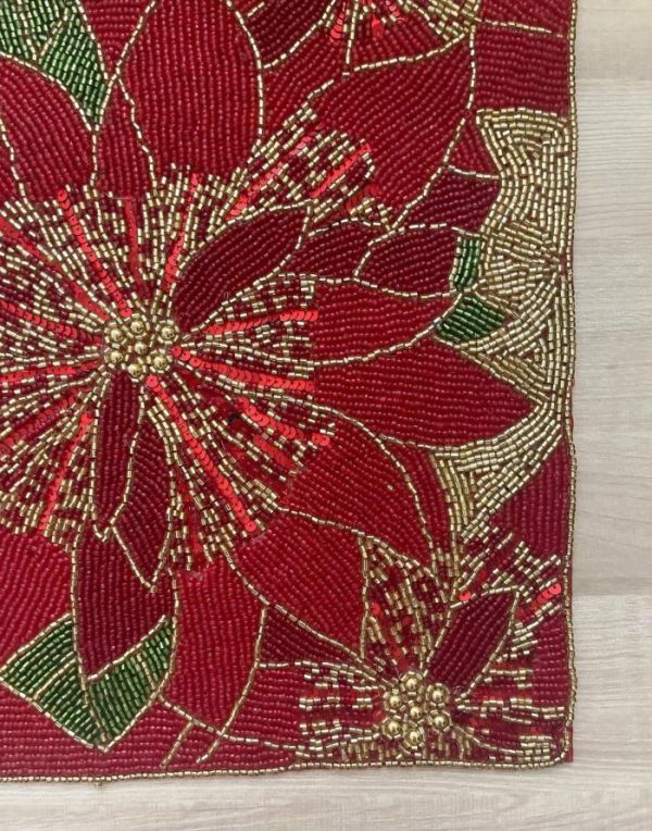 Table Linens | Christmas Poinsettia Square Beaded Placemat Kitchen Table Linens