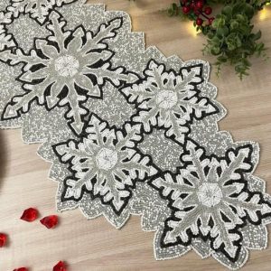 Table Linens | Christmas Snowflakes Beaded Table Runner Kitchen Table Linens