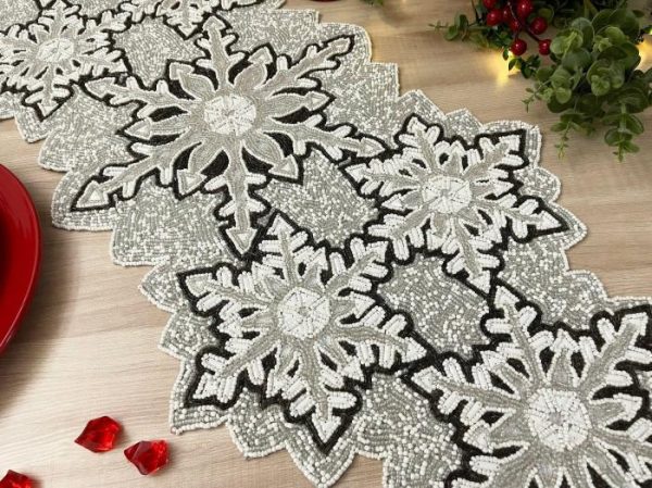 Table Linens | Christmas Snowflakes Beaded Table Runner Kitchen Table Linens