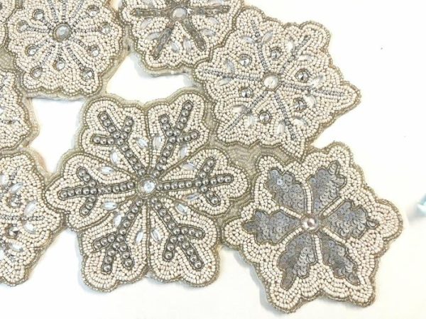 Table Linens | Christmas Snowflakes Sequin And Bead Table Runner, 13 x 36 Kitchen Table Linens