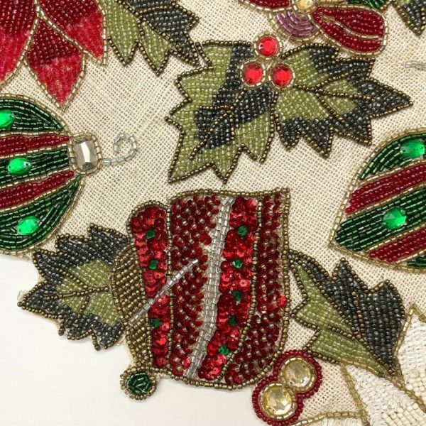 Table Linens | Christmas Spirit Bells And Flowers Beaded Table Runner Kitchen Table Linens