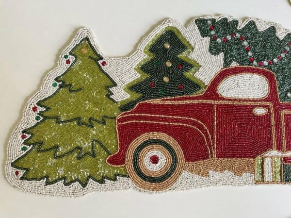 Table Linens | Christmas Trees And Red Trucks Beaded Table Runner Kitchen Table Linens