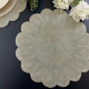 Table Linens | Classic Bead Scalloped Placemat – Silver Kitchen Table Linens