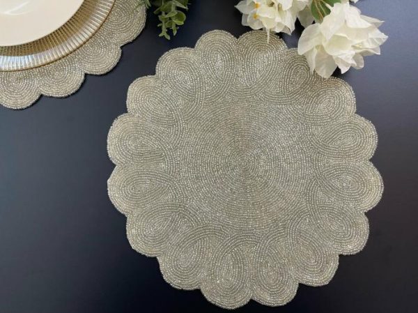 Table Linens | Classic Bead Scalloped Placemat – Silver Kitchen Table Linens