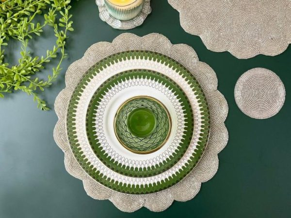 Table Linens | Classic Bead Scalloped Placemat – Silver Kitchen Table Linens