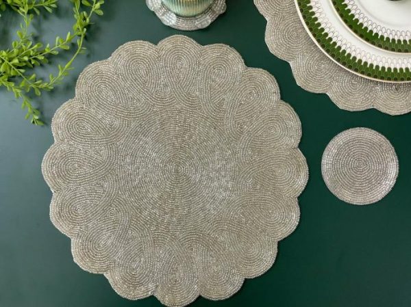 Table Linens | Classic Bead Scalloped Placemat – Silver Kitchen Table Linens