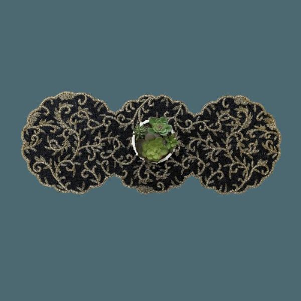 Table Linens | Classic Floral Motif Beaded Table Runner – Black/Gold, 13x36inch runner Kitchen Table Linens