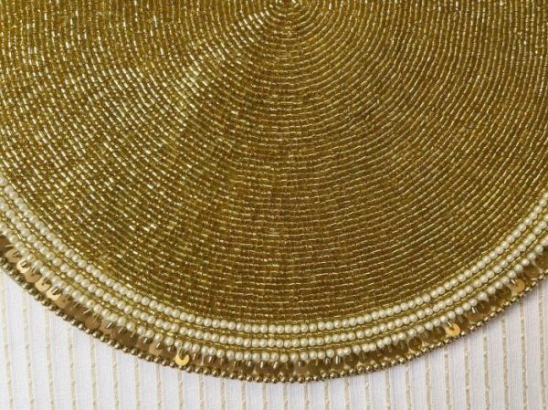 Table Linens | Classic Golden Round Bead And Sequin Placemat – Set Of 4 Kitchen Table Linens