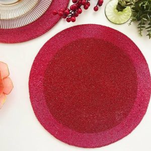 Table Linens | Classic Red Round Beaded Placemat – Set Of 4 Kitchen Table Linens