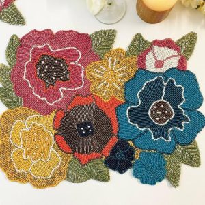 Table Linens | Colorful Flowers Beaded Placemat Kitchen Table Linens