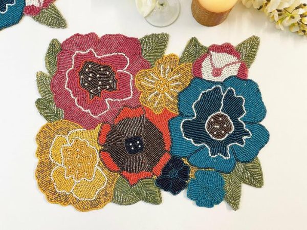 Table Linens | Colorful Flowers Beaded Placemat Kitchen Table Linens