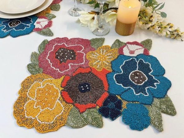 Table Linens | Colorful Flowers Beaded Placemat Kitchen Table Linens