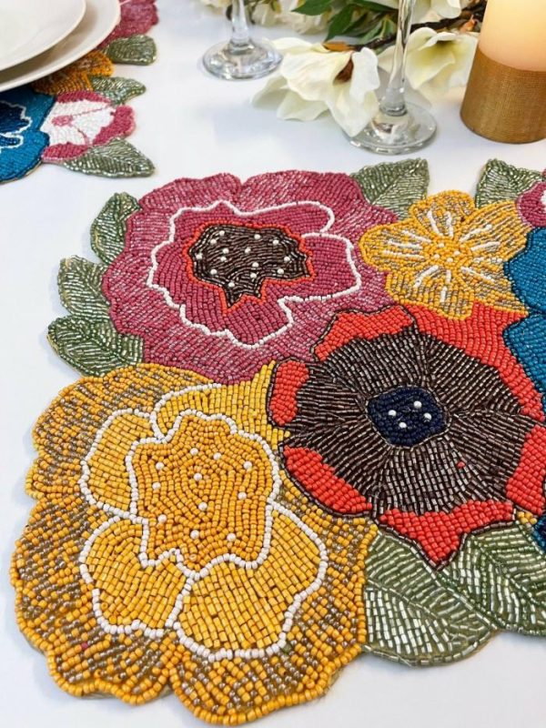 Table Linens | Colorful Flowers Beaded Placemat Kitchen Table Linens