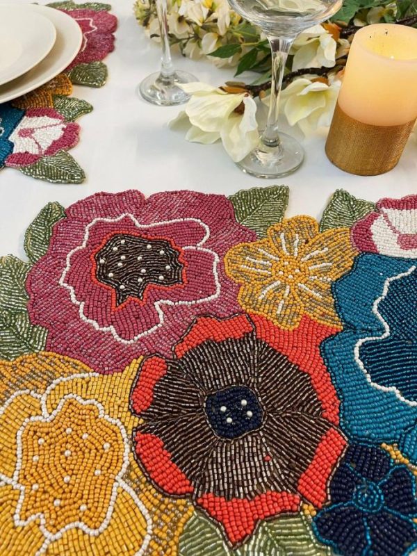 Table Linens | Colorful Flowers Beaded Placemat Kitchen Table Linens