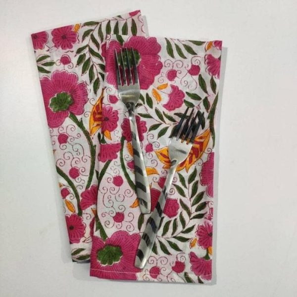 Table Linens | Colorful Spring Floral Block Printed Cotton Napkins Kitchen Table Linens